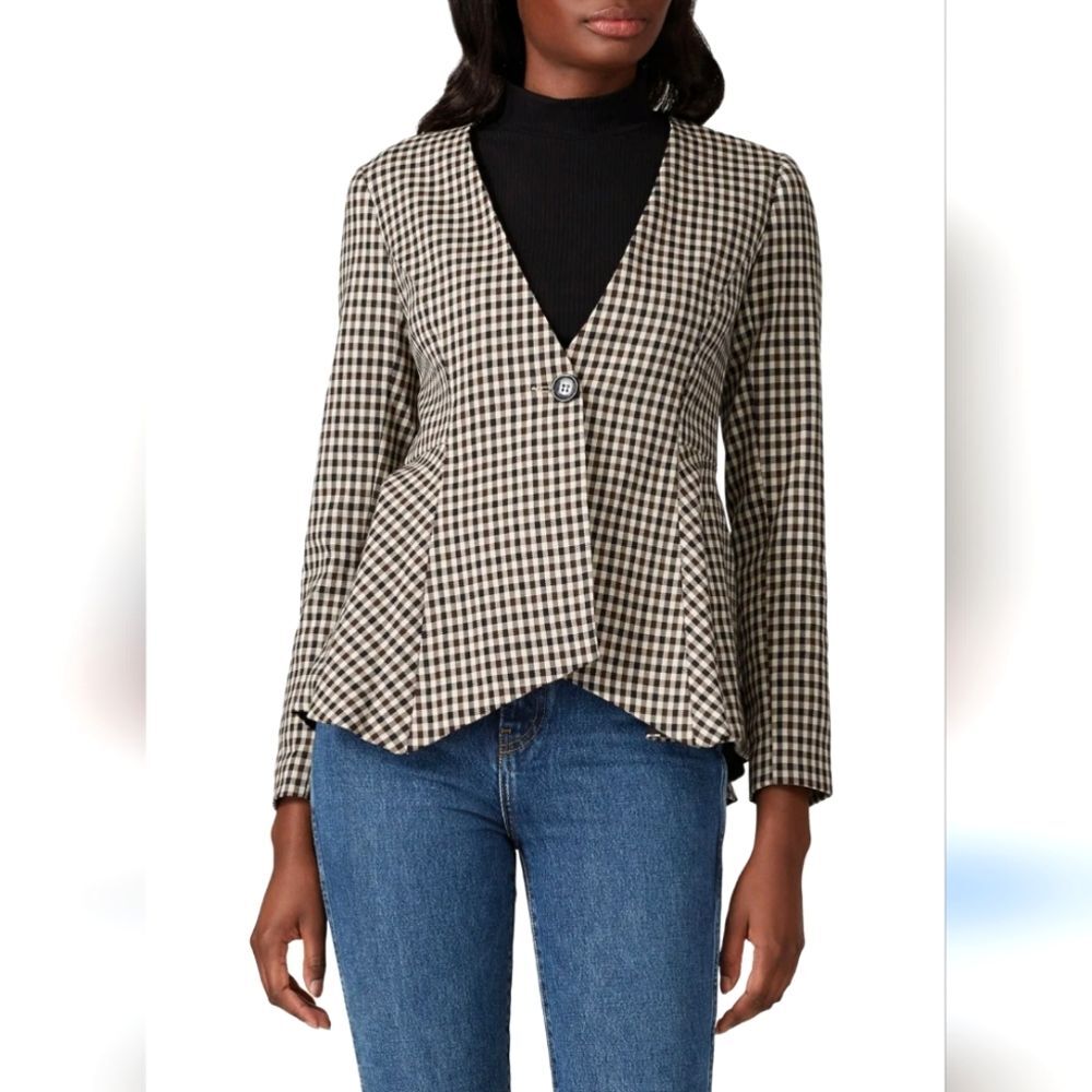 Waverly Grey Pippa Brown Plaid Blazer Lady Jacket Size XS